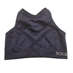 Soulcycle sports bra navy blue high neckline mesh detail racerback womens size M